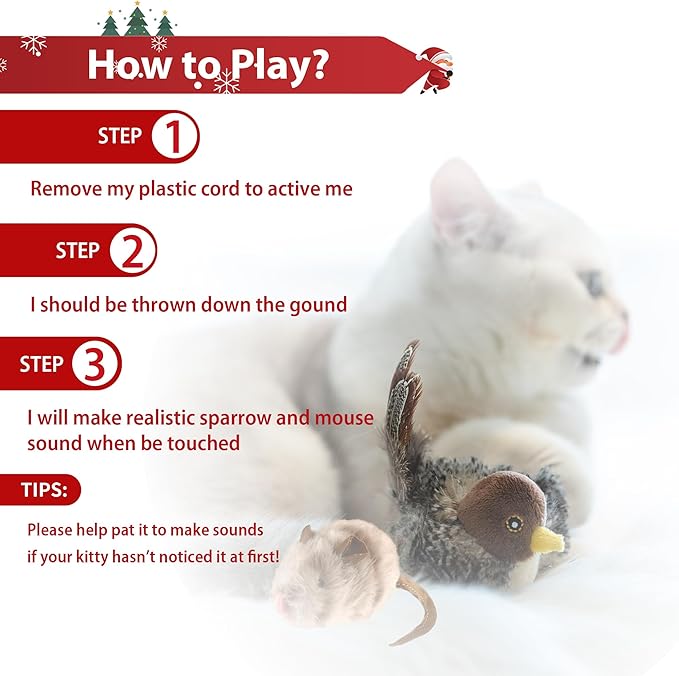 PETGEEK GiGwi Chirping Bird Cat Toys 2 Pcs - Melody Chaser Realistic Bird & Mouse Plush Toy - Hangable Design Best Gift for Birthday, Thanksgiving, Christmas, New Year (Bird Mouse Set)