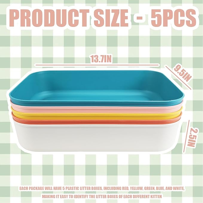 5PCS Small Litter Box, Plastic Kitten Litter Box, 13.9 x 9.8 x 3 Inch Open Litter Box for Small Pet, Easy to Clean (5 Color)