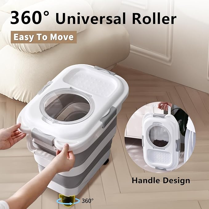 25 Lbs Dog Food Storage Container, Collapsible Dog Food Container with Scoop for Pet/Dog/Cat/Bird Food,Keep Dry Food Fresh,Easy to Move (Khaki)