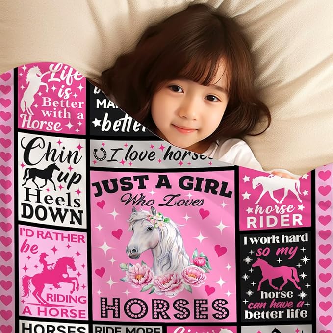 Horse Gifts Blanket Just A Girl Who Loves Horses Themed Blankets for Horse Lovers Adults Women Girls Christmas Birthday Gifts Decor Throw Blanket 50"X40"