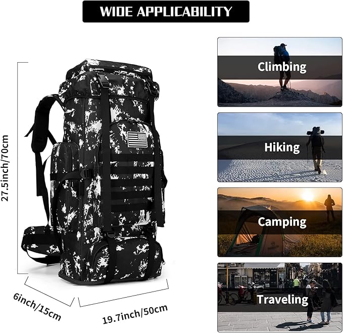 100L Camping Hiking Military Tactical Backpack Outdoor Climbing Sport Bags for Camping,Backpacking (Black Lightning)