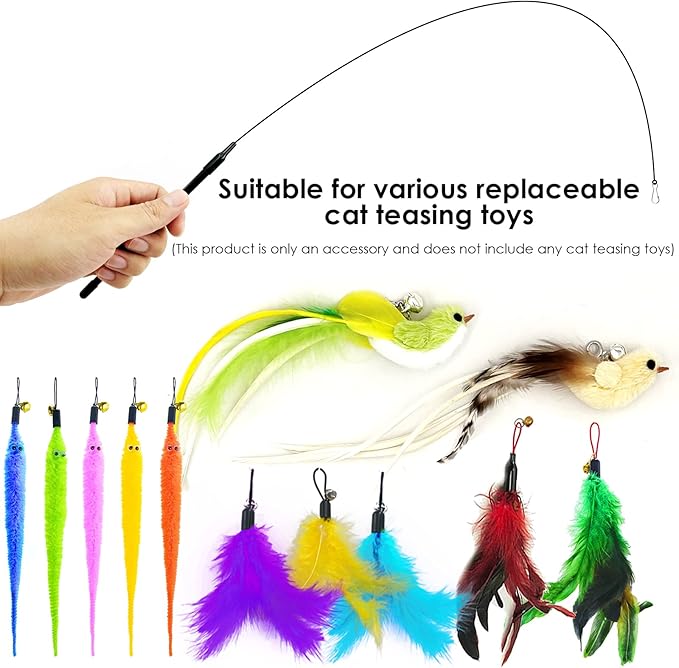 YXI Cat Wands,Cat Toy Accessory, 2PCS Flexible Steel Wire Wands, Compatible with Suction Cup Base and Feather Toys, Durable and Fun Cat Toy