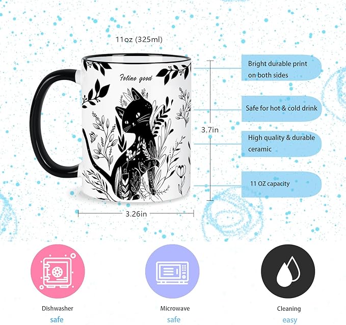 Black Cat Mug 11 Oz Black and White Boho Cats Coffee Mug,Birthday Gifts, Graduation Gift Mothers Day Gifts for Cats Lovers Women,Friends,Mom,Grandma Ceramic Coffee Mugs Microwave & Dishwasher Safe