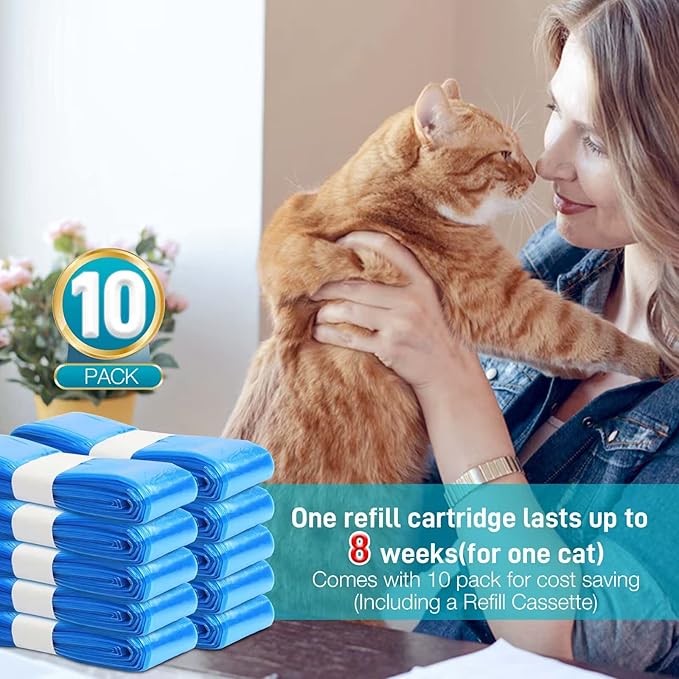10 Pack Cat Litter Refill Bags 100% Enhanced Odor Control Litter Refills Generic Compatible with Litter Genie and Pet Genie Pail, Included One Non-original Refill Cartridge