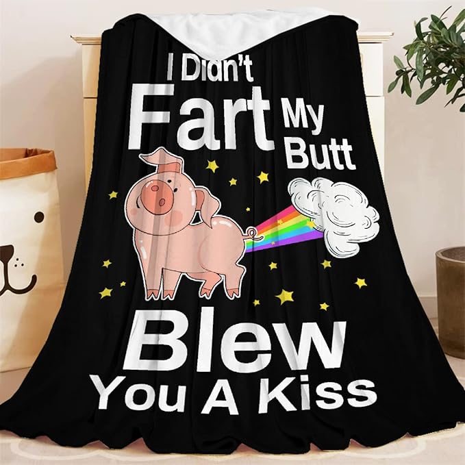 Pig Blanket Funny Gift for Men Women Soft Flannel Cozy Sherpa Blankets Funny Idea for Adult Pig Kiss Pattern Throws Funny Things for Teen Girls Boys Kids Bed Sofa Couch,60x80Inches