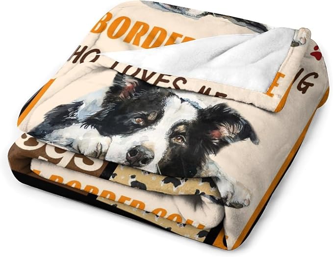 Border Collie Dog Print Blanket Best Dog Pet Animal Throw Blankets for Couch Sofa Stuff Decor Gifts Lightweight Soft Cozy Fleece Plush Warm Flannel Bedding for Lover Man Woman Teen Adults 40"x50"