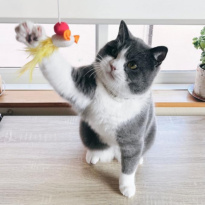 NECOICHI Flitters Wobble Mouse Cocoon Toys, Unique Cat Wand Toy Feather (Feather, Wand Toy)