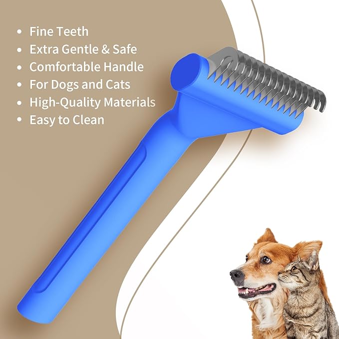 Dog Brush for Shedding cat deshedding grooming supplies for indoor short long hair pet dematting undercoat rake for brish poodle remove matted fur slicker best comb tool cepillo para perros. (Blue)