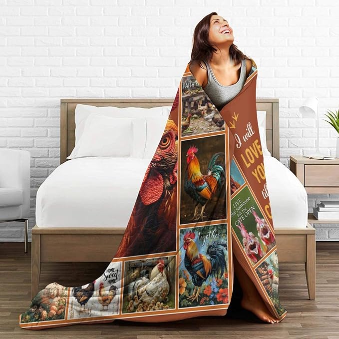 Farmhouse Chicken Blanket for Woman Funny Rooster Throw Blanket Chicken Stuff Decor Merch Cozy Flannel Fuzzy Warm Soft Plush Lightweight Bedding Chicken Gifts for Men Kids Girl Couch Sofa 50"X40"