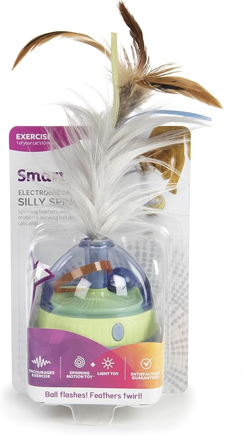 SmartyKat Silly Spinner Electronic Motion & Light Up Cat Toy, Battery Powered - Blue/Green, One Size