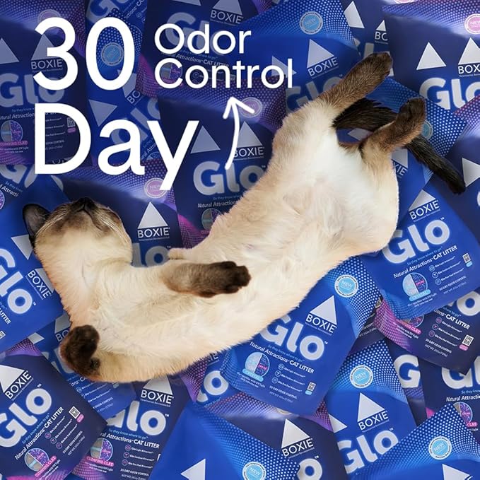 Boxie® Glo™ 30 Day Odor Control Clumping Clay Cat Litter, 28lb, Multi-Cat, 99.9% Dust-Free, Low Tracking, UV Light Attractant, Superior Clumping for Easy Scooping