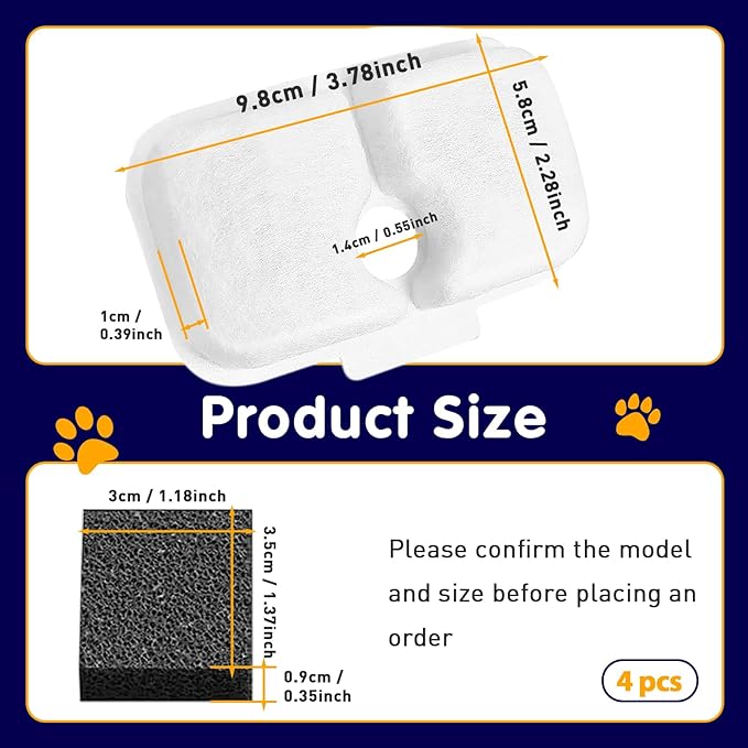 4PCS Cat Water Fountain Filter Replacement for Petlibro - Pre-Filter Sponges Compatible with PLWF105, PLWF115, PLWF005 - Keep Your Pet's Fountain Clean and Fresh with PET STANDARD Filters