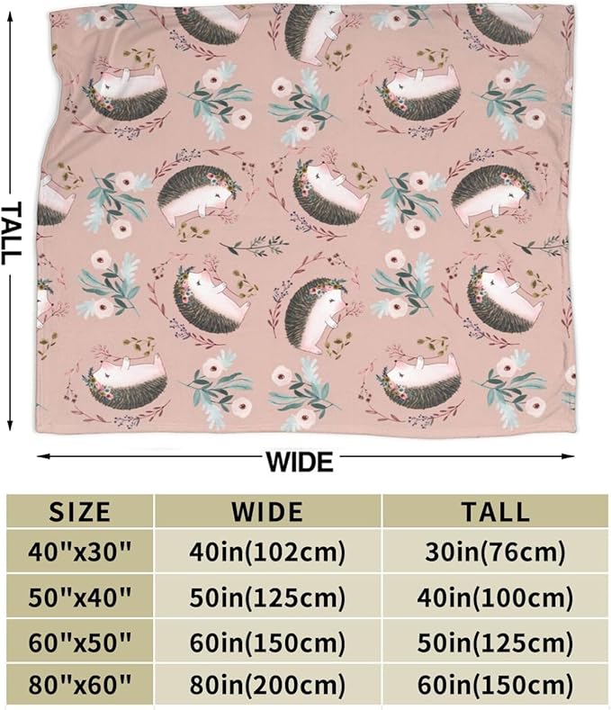 Ultra Soft Cozy Plush Hedgehog Throw Blanket - Hedgehog Lovers Gifts for Girls, Women, Kids & Adults - Lightweight Flannel Comfy Blankets for Nursery, Couch, Sofa - 80"x60"