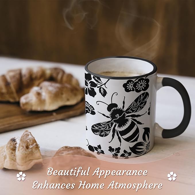 Bee Cups 11Oz Bee Gifts for Women Black and White Boho Coffee Mug Bumble Bees Gifts Cute Coffee Mug for Women Microwave & Dishwasher Safe