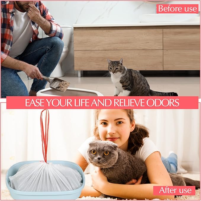 30 Count Large Cat Litter Box Liners Drawstring Kitty Litter Pan Box Liners Heavy Duty Cat Litter Bags Thick Cat Litter Box Liners Kitty Litter Bags, 31 x 18 Inch