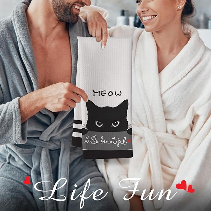 Cat Kitchen Towels,Cute Towels,Cat Kitchen Accessories,Cat Dish Towels,Cat Hand Towels,Crazy Cat Lady Gifts,Cat Lady Gifts,Black Cat Gifts for Women-Perfect for Decorating Your Kitchen and Bathroom