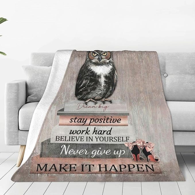 Owl Reading Blanket Inspirational Book Decor Throw Blanket Super Warm Soft Plush Lightweight Fleece Flannel Blanket Gifts for Readers Study Girls Boys Women Adults for Winter Couch Bedding 40"X50"