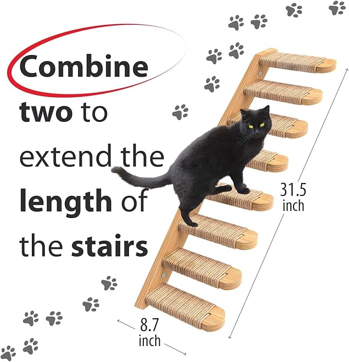 Skywin Cat Steps - Solid Rubber Wood Cat Stairs Great for Scratching and Climbing - Easy to Install Wall Mounted Cat Shelves for Playful Cats (Wood)