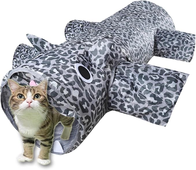 Large Indoor Cat Tunnel for Small Pets, 47IN, Tear-Resistant Polyester with Crinkle Crackle Paper, Folds Down for Easy Storage