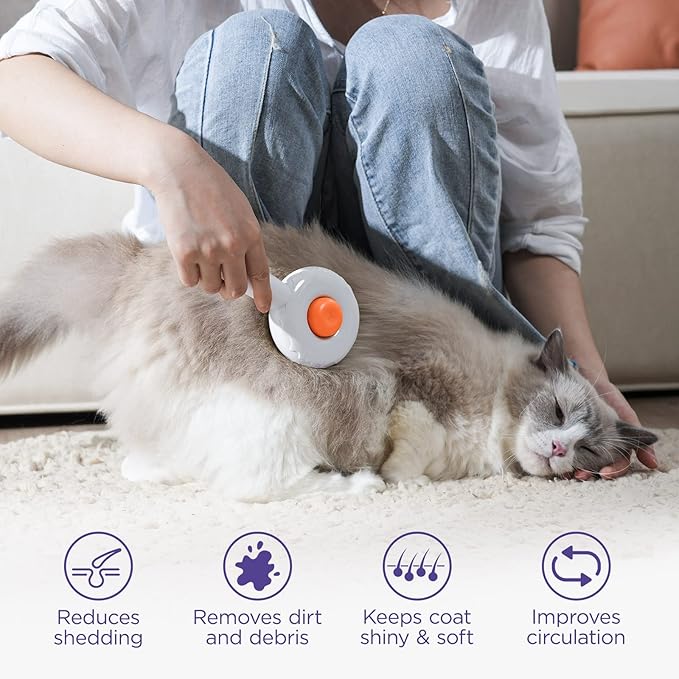 HICC GROOM! Pet Grooming Brush for Cats and Dogs, Self-Cleaning Sliker Brush for Removes Mats, Tangles, and Loose Hair, Shedding Brush for Short or Long Haired Cats/Dogs (White)