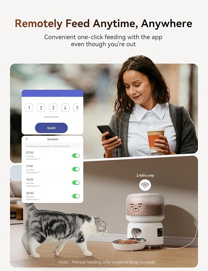 Automatic Pet Feeder, FEELNEEDY 3L WiFi Food Dispenser for Cats and Dogs with 304 Stainless Steel Feeding Bowl, Up to 36 Portions 10 Meals Per Day, App Control/2.4G WiFi Spport