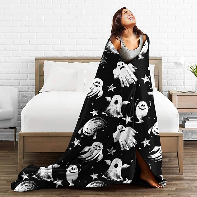 Halloween Ghost Throw Blanket Soft Cozy Plush Warm Fleece Blanket for Sofa Couch Bed 80"X60"