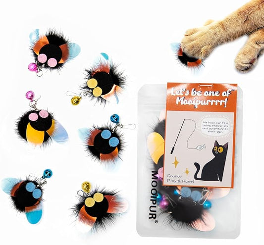 Cat Toy Insect Replacements, 6 Pcs Small Fly Set for Cat Wand Toys, Cat Door Hang Toys, Bug Refills with Bells, Handmade(Small Fly Set)