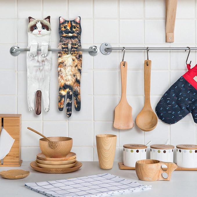 PAT JUUMG Funny Cat Hand Towels for Bathroom & Kitchen Decor - Super Absorbent Soft - Housewarming & Cat Lovers' Gifts