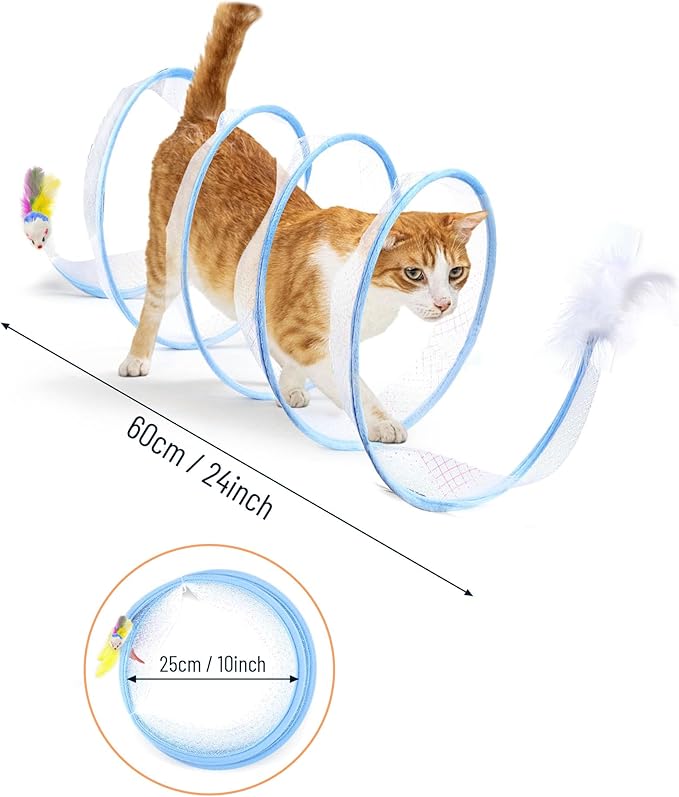 Cat Tunnel - Interactive S Type Folded Spring Toy, for Indoor Cats,Kitties, Rabbit and Small Puppy, Blue