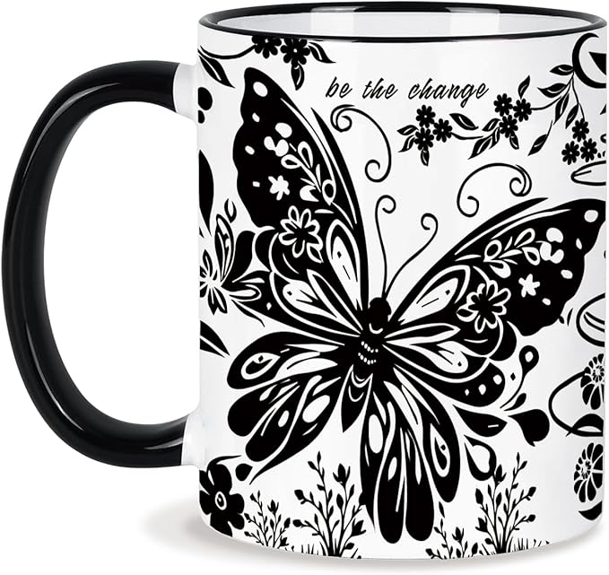 Butterfly Mug 11Oz Black and White Boho Butterfly Gifts for Women Ceramic Tea Cup Coffee Cup Cute Mug for Women Birthday Gifts
