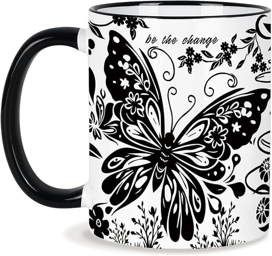 Butterfly Mug 11Oz Black and White Boho Butterfly Gifts for Women Ceramic Tea Cup Coffee Cup Cute Mug for Women Birthday Gifts