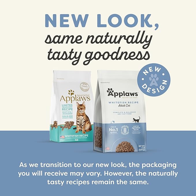 Applaws Complete Dry Cat Food, Grain-Free, Limited Ingredient Food with Added Vitamins & Minerals, Protein, Natural Cat Food, Supports Digestion, Whitefish (4 Pound Dry Cat Food)