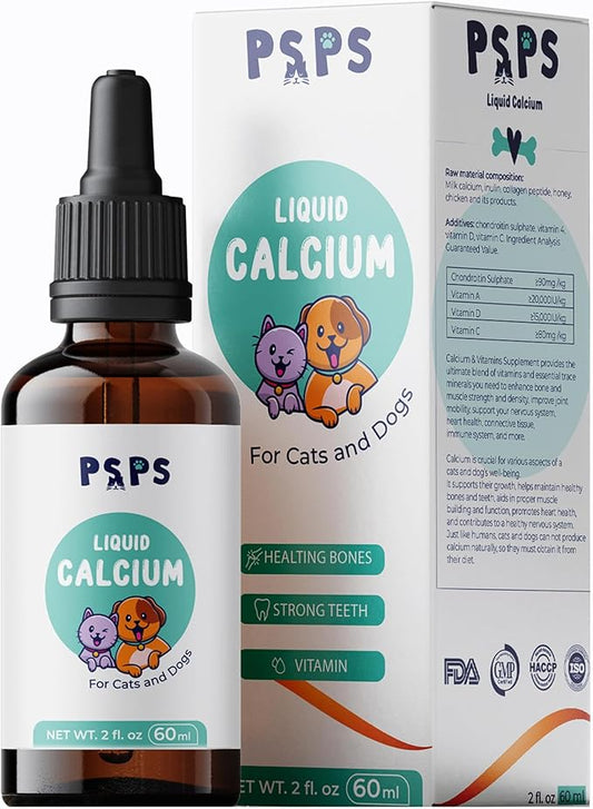 Calcium Liquid Supplement for Dogs & Cats with Added Vitamin A, Vitamin C, Vitamin D – Promotes Strong Bones, Immune Support, and Overall Pet Wellness – 2 Fl. Oz.