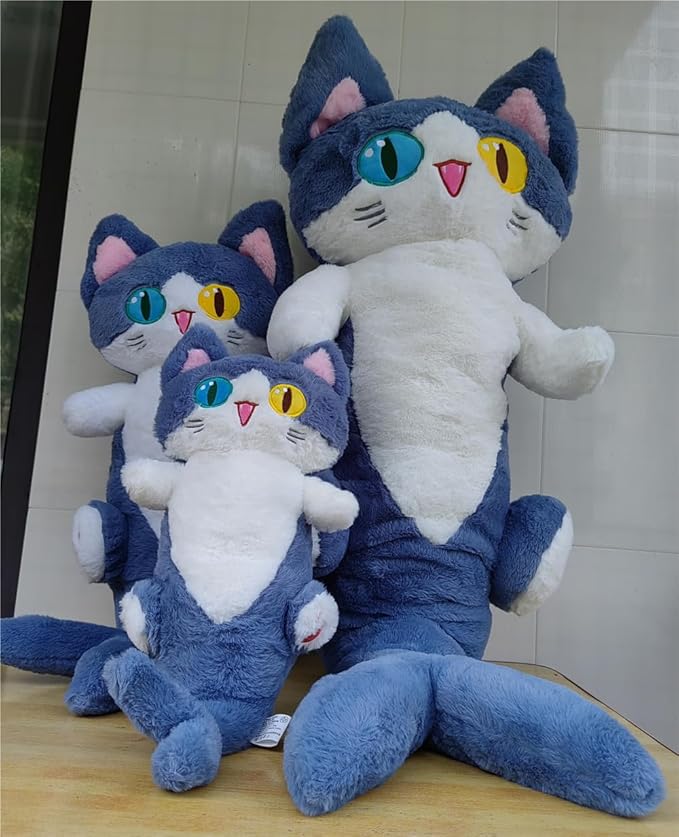OOPSHANA Long Cat Plush Toy Cute Plushie Hugging Plush Pillow Shark Cat Stuffed Animal for Girls and Boys Blue 19.7"
