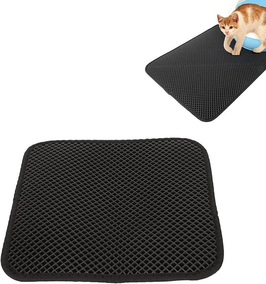 ASHATA Cat Litter Mat, Double Layer Design Urine Proof Trapper Mat for Litter Boxes, Double Layer EVA Litter Trapping Mat for Kitten, Easy to Clean Scatter Control (Black)