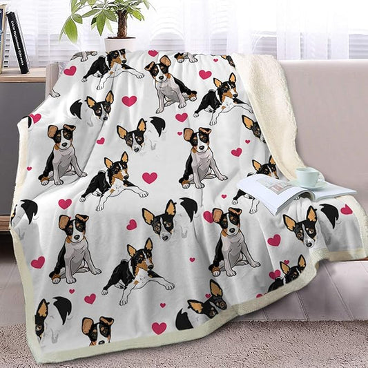 BlessLiving Rat Terrier Throw Blanket, Reversible Plush Fluffy Rescue Dog Sherpa Fleece Bedding for Kids Teens, Home Decor for All Seasons (Twin, 60 x 80 Inches)