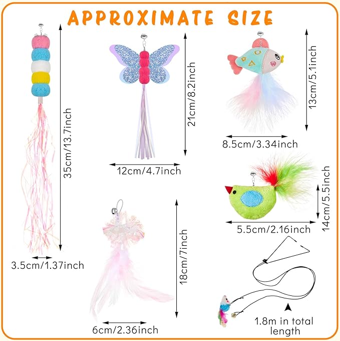 Charniol 8 Pcs Doorway Cat Toys Indoor Feather Door Hanger Interactive Hanging Dragonfly Little Mouse Retractable Teaser Kitten for Play, 6 Styles (Vibrant Style)