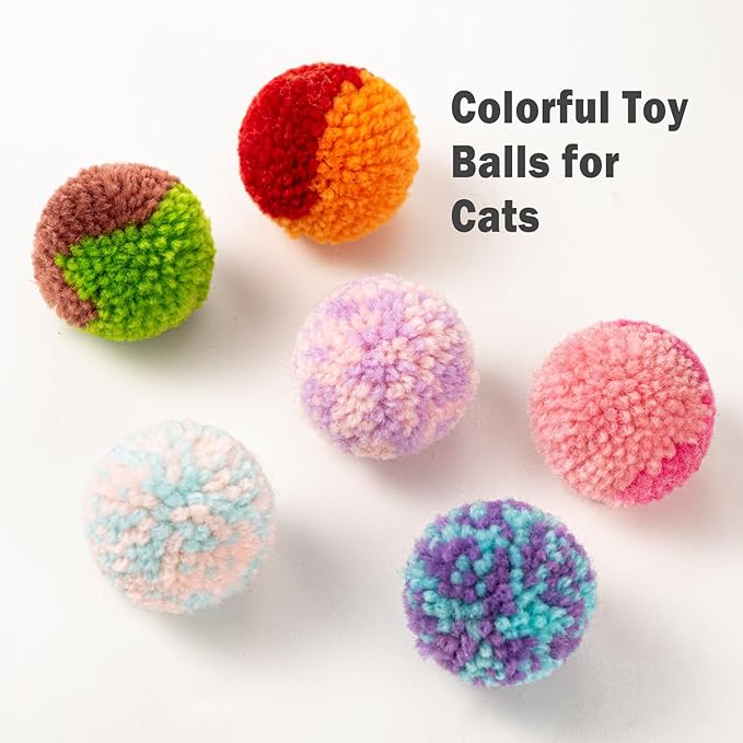 SHSHWANG Soft Pom Pom Cat Toy Balls 6 Pack, Cats Interactive Plush Toy Ball for Indoor Cats, Kitty, Kitten Chasing Toy Balls