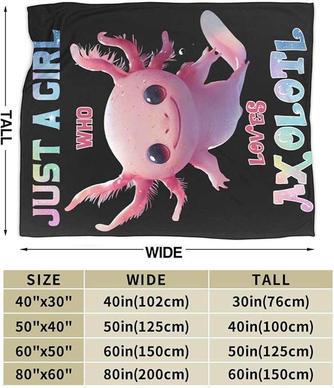 Axolotl Blanket Cute Axolotl Throw Blanket Just A Girls Who Loves Axolotl Decor Stuff Merch Cozy Print Flannel Fleece Soft Plush Fuzzy Warm Lightweight Bedding Gifts for Women Men Kids 50"X40"