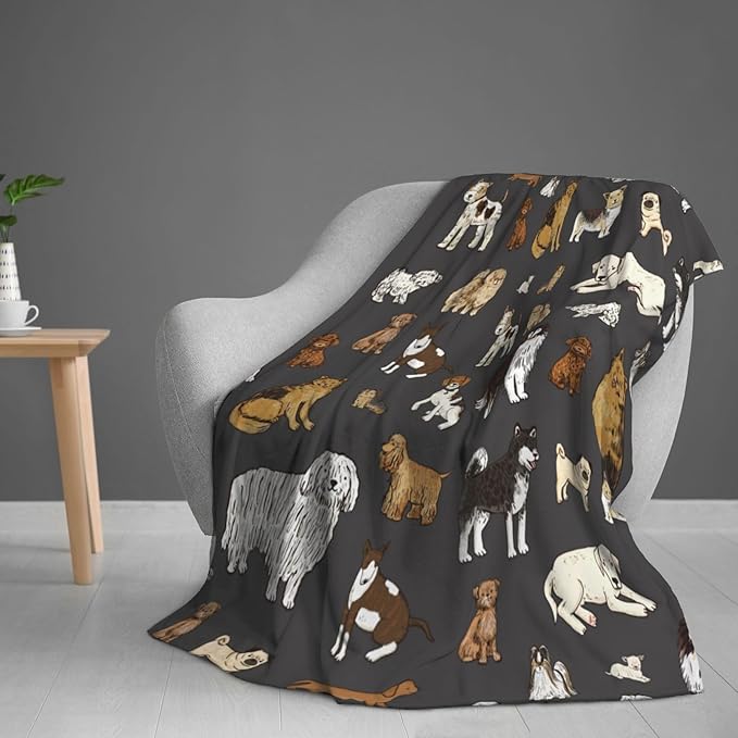 Cute Dogs Puppies Print Blanket Throw 80"x60", Plush Flannel Blankets with Dogs on It, Gifts for Kids Adults Dog Lovers People