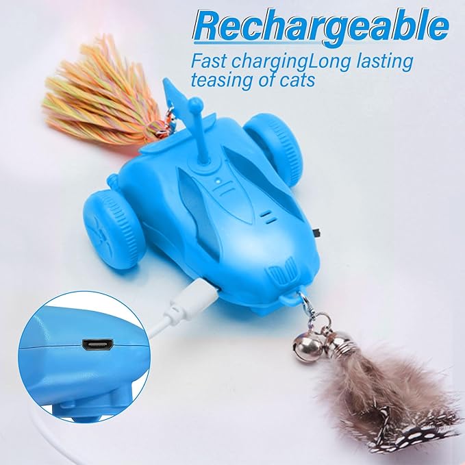 Interactive Cat Toy Fast Rolling in Pouch, Simulated Interactive Hunting Cat Toy, Hide and Seek Kitten Toy,Motion Activate Chirping Cat Toy with MystiChaser Pouch