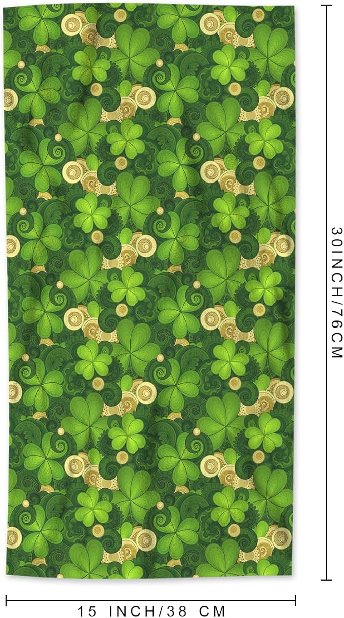 AOYEGO Gold Coin Green Shamrock Leaf Hand Towels St Patrick's Day Luck Highly Absorbent Soft Towels Bathroom Beach Kitchen Spa Gym Face Towel 15x30 Inch