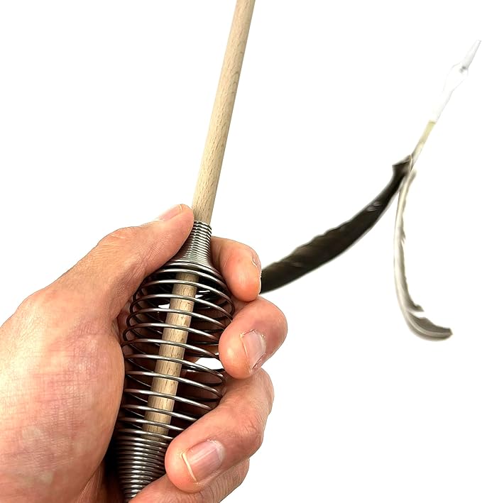 CurioSpring Super Elastic Wire Cat Toy, Effective Spring Grip, White Color Real Wood with 3 Attachments, Durable Cat Teaser Wand, Made in Japan