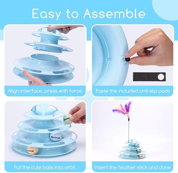 Nobleza Interactive Cat Toys for Indoor Cats, 4 Level Turntable Kitten Toy Ball Track with Catnip Flash Balls & Funny Cat Stick Toy, Cat Roller Toy for Stimulating Kitty Senses & Hunting Instincts