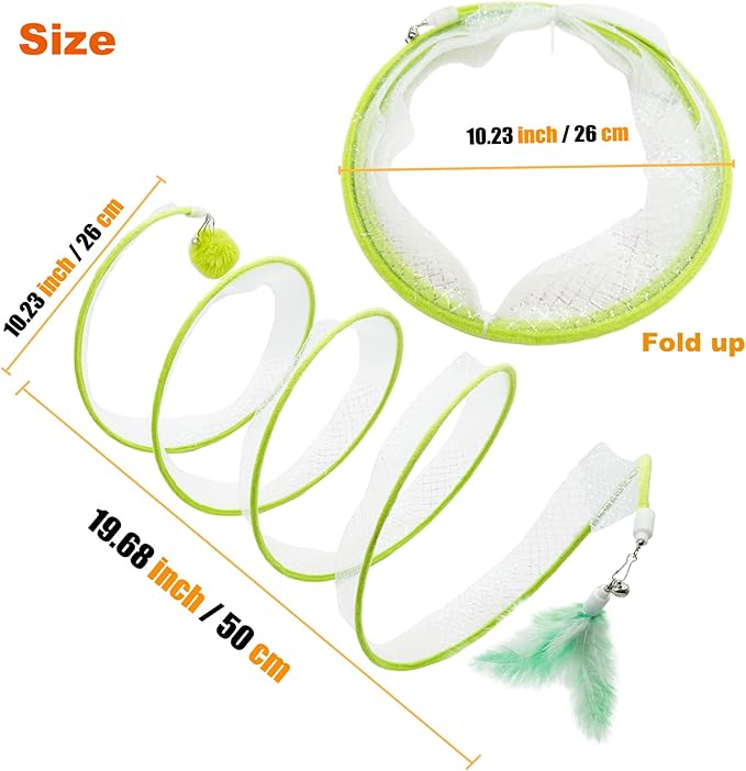 Spiral Tunnel Cat Toy, Self Play Cat Hunting Spiral Tunnel Toy Spiral Cat Toy, Folded Cat Tunnel Spring Toy for Indoor Cats (Green)