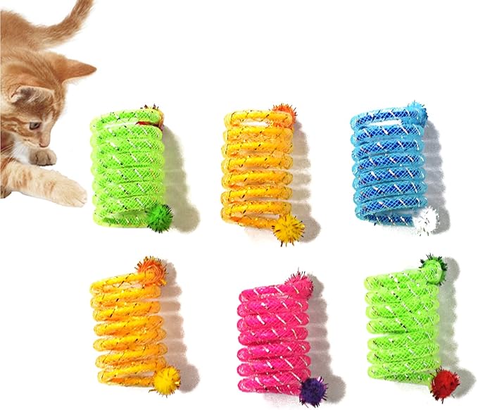 IUHKBH Cat Springs, 6 PCS Colorful Springs Cat Toys Interactive Cat Toy Plastic Coil Spiral Springs for Cat Kitten
