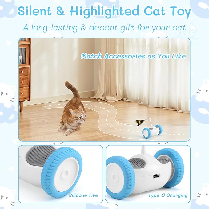Interactive Cat Toy, Kitten Toy for Indoor Cats, Automatic Cat Toy with LED Lights, Cat Mouse Toy, USB-C Rechargeable