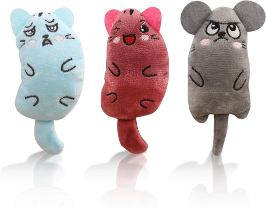 YAODHAOD Cat Catnip Toy, 3 Pcs Catnip Tooth Cleaning Toy, Interactive Cat Kicker Toy for Indoor Cats, Crinkle Sound Catnip Catnip Filled Toys (Cartoon Mice Cat Toy)