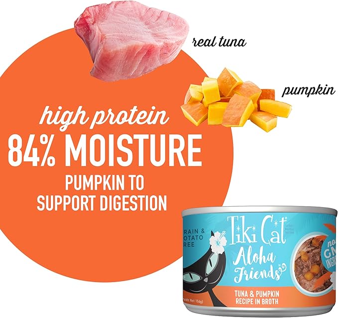 Tiki Cat Aloha Friends, Tuna & Pumpkin, Grain-Free & High Moisture, Wet Cat Food for All Life Stages 5.5 oz. Cans (Pack of 8)
