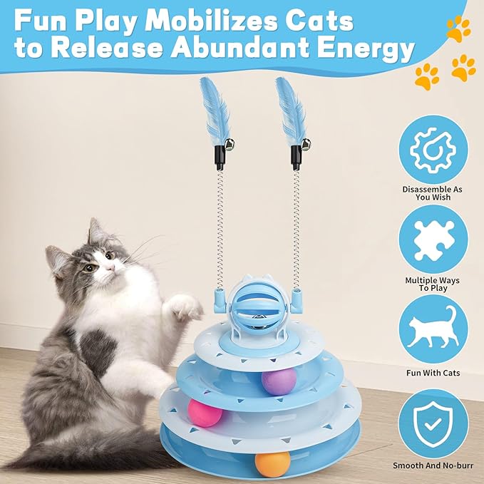 Cat Toys Interactive Cat Toys for Indoor Cats Kitten Toys Interactive Cat Toy Cat Puzzle Toy Cat Ball Toy with 2 Cat Teasers (Blue)
